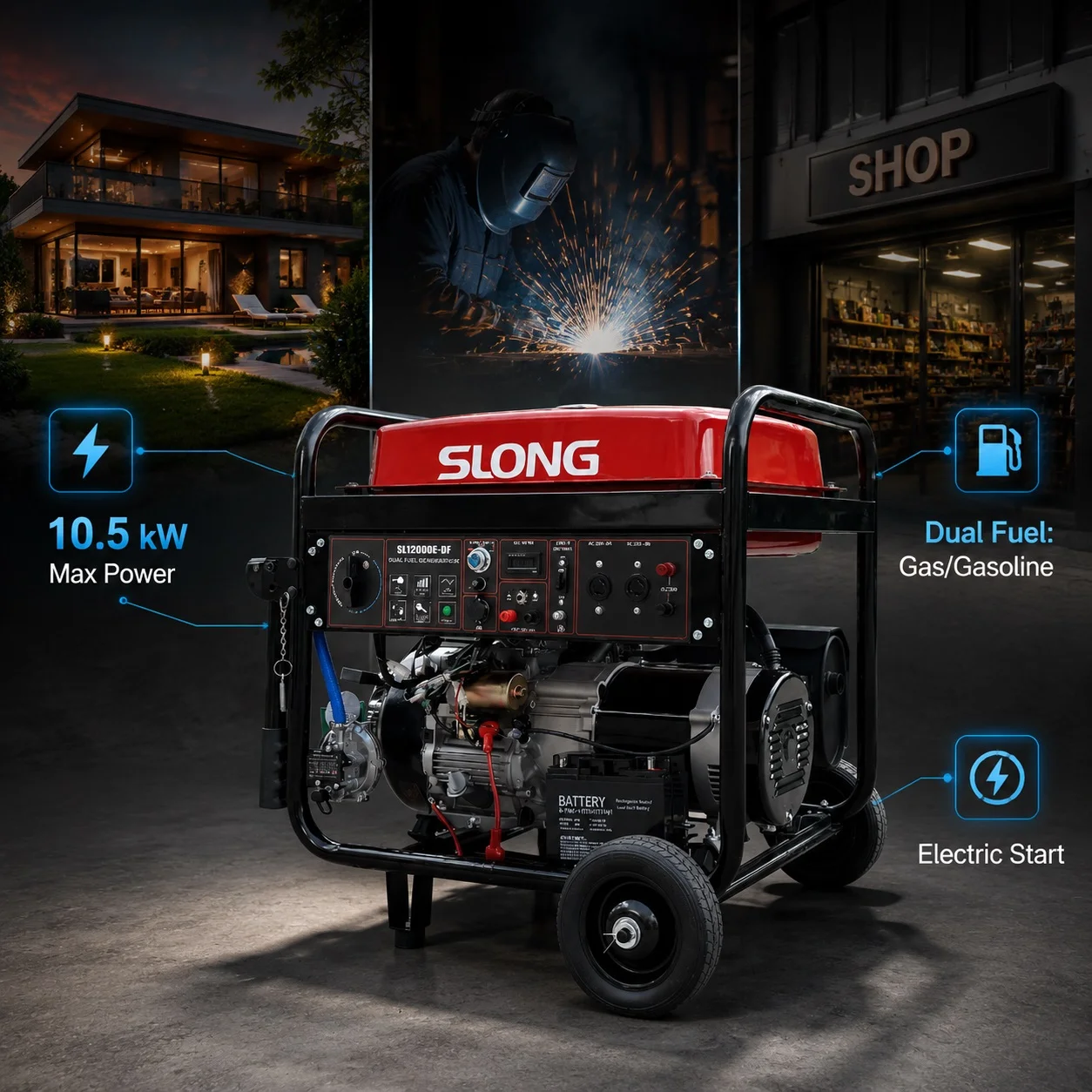 موتور برق دوگانه سوز 10.5 کیلووات تکفاز اسلانگ SL12000E-DF. 3