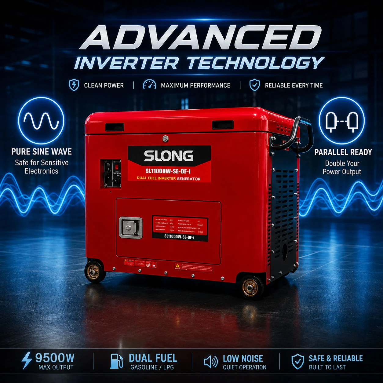 موتور برق دوگانه سوز اینورتر 9.5 کیلووات سایلنت اسلانگ گاز و بنزین SL11000W-SE-i -DF - 2