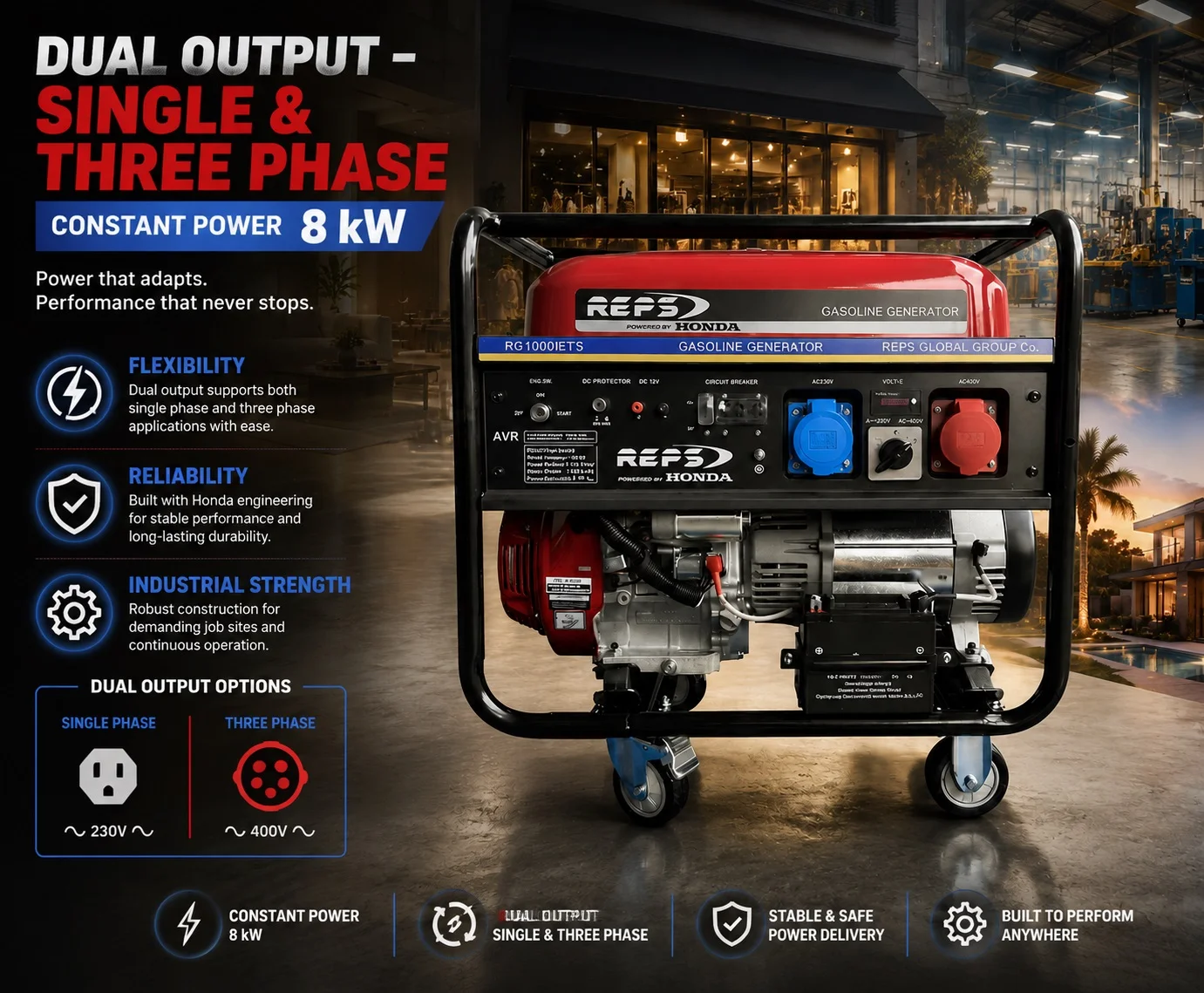 موتور برق 8 کیلووات تک فاز و سه فاز بنزینی هوندا رپس مدل RG10000ETS- 2 (1)